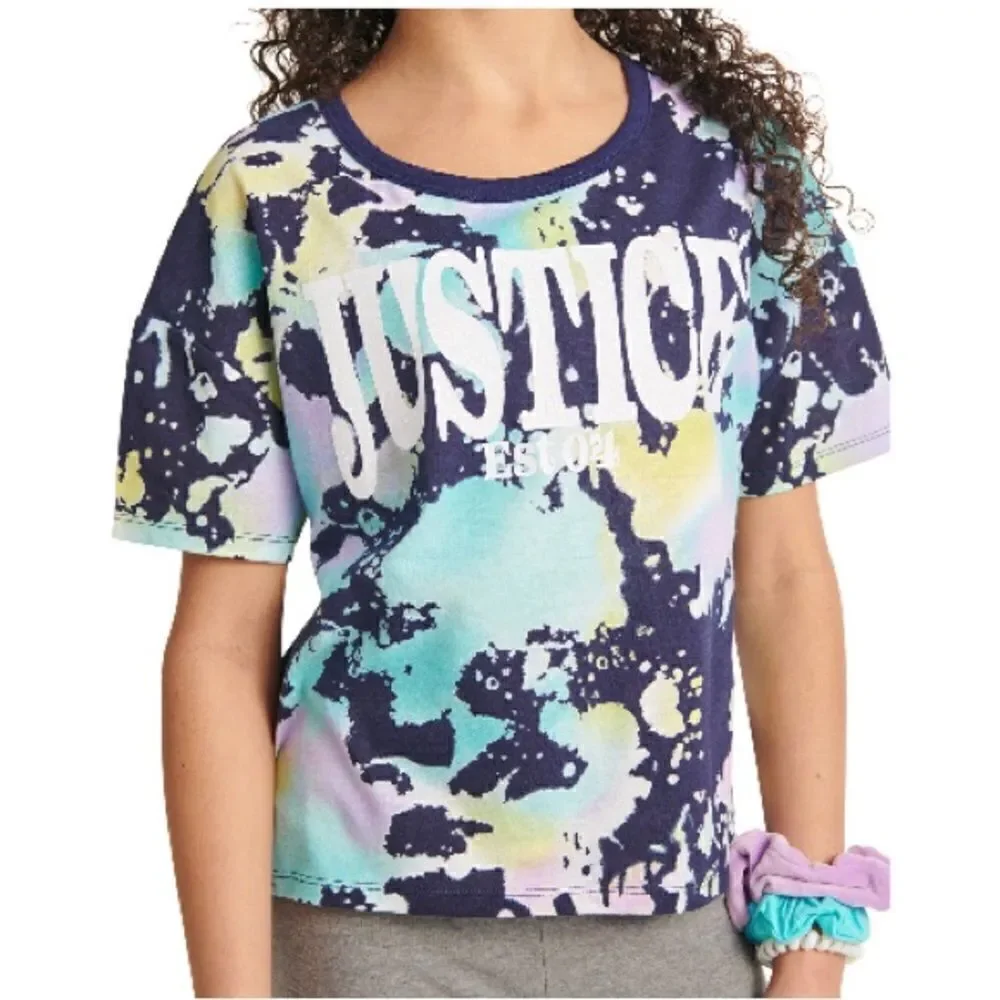 JUSTICE GIRLS SHORT SLEEVE Tie Dye Tee T-Shirts & Leggings 3pc Set Size L 12/14